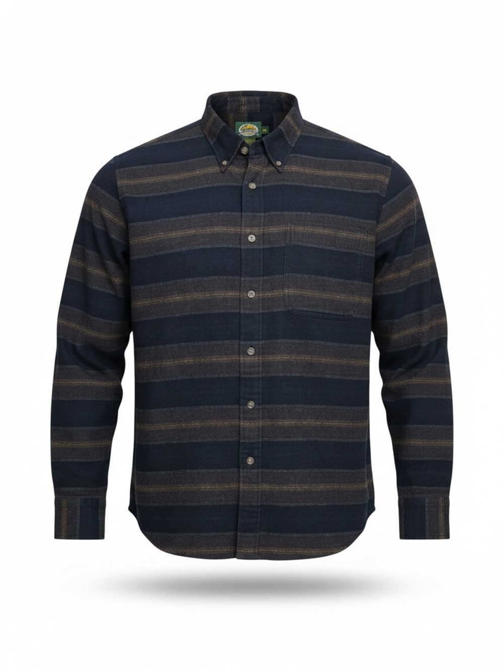 Cabela’s Mens 2XL Blue Brown Stripe Button Down Shirt Long Sleeve Cotton Casual